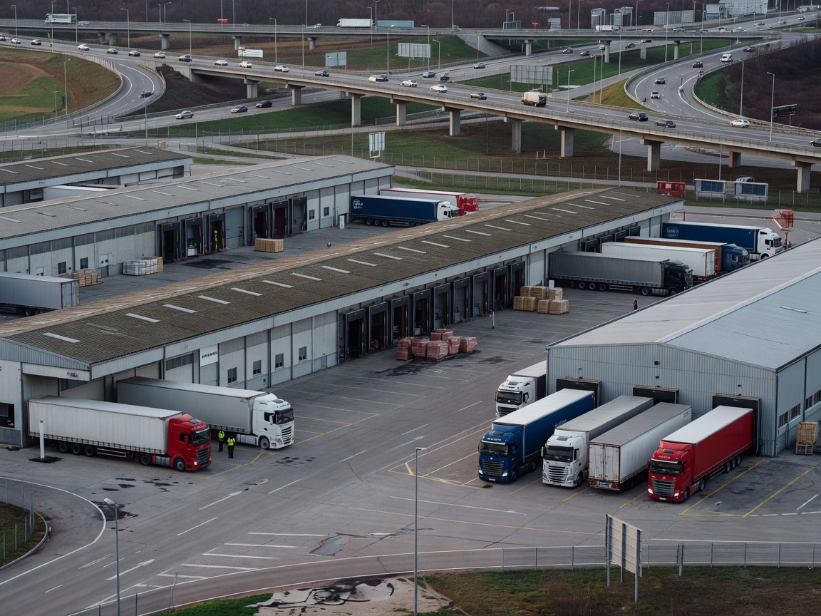 Freight transport depot situated near a European highway intersection