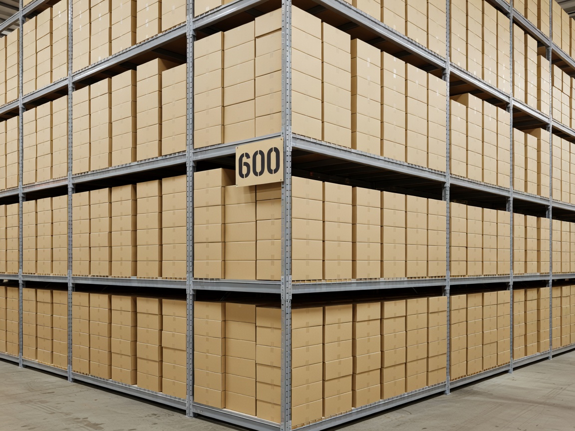 Neatly stacked storage cartons on industrial shelving