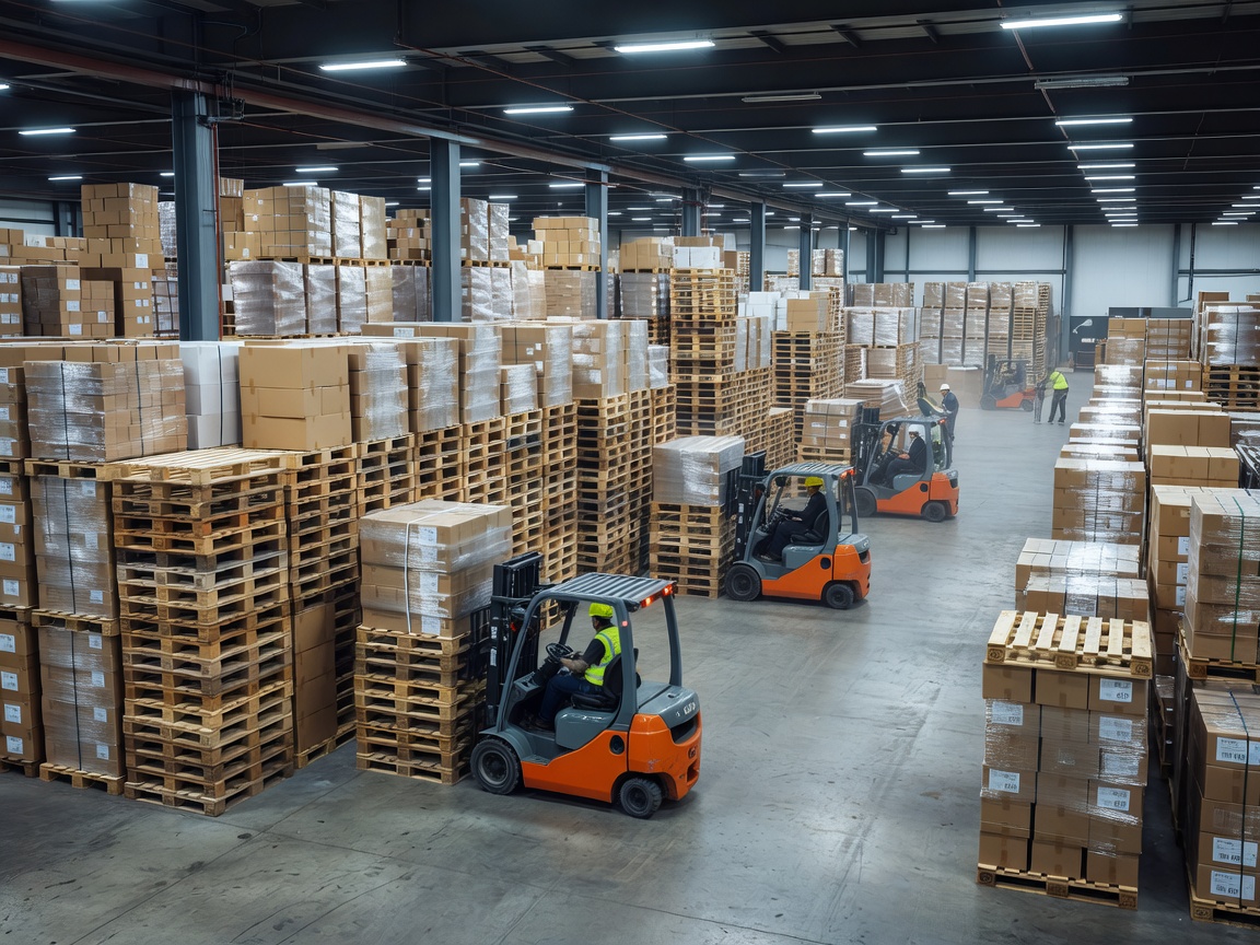 Pallets prepared for dispatch during seasonal peak logistics